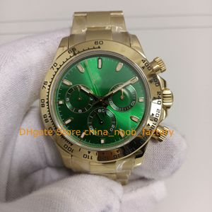 18 Style Mens Cronografo Orologio da uomo 40mm Chrono quadrante verde Bracciale in oro giallo 18 carati Movimento 7750 Orologi meccanici automatici Orologi da polso