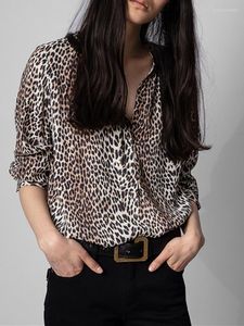 Women's Polos Women's Leopard tryckt V-ringskjorta 2022 Tidig v￥rdamer vintage l￥ng￤rmad blusar