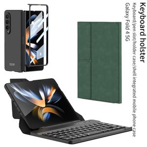 Samsung Galaxy Z Fold 4 Fold 3ケースペンホルダー保護フィルムレザーカバーのBluetoothキーボードホルスターケース