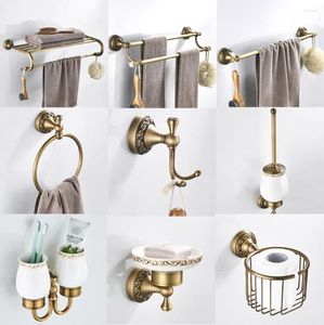 Bath Accessory Set Antique Brass Bathroom Accessories Sets Wall Mounted Hair Dryer Rack WC Paper Towel Holder Toilet Brush Hardware