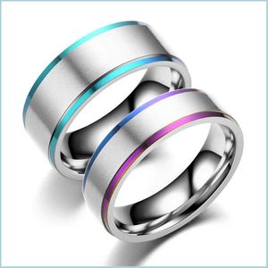 Band Rings Rainbow Edge Stainless Steel Band Ringsfinger Frosted Rings For Women Men Couple Fashion Jewelry Drop Delivery Ring Dhttg