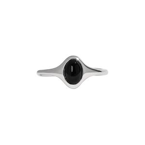 925 Sterling Silver Rings Black Natural Black Agate Stone Ring for Women Handgjorda fina smycken Enkel design