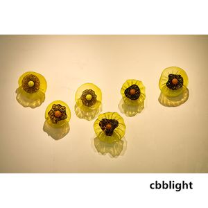 Clever Design Wall Lamps Art Yellow Flower Wall Plates Dia20-45CM 6pcs/set Luxury Murano Glass Plate Hanging Fixture Showcase Ornaments Wholesale LRP010