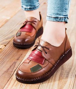 Dress Shoes LIHUAMAO British Style Comfortable Soft Lace Up Genuine Leather Casual Oxford Wedges Loafers Office Ladies Sneaker