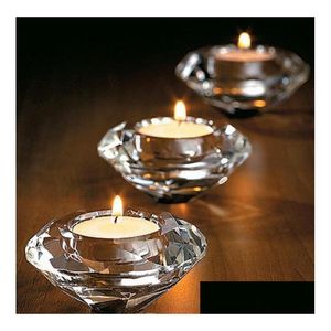 Party Decoration Wedding Candle Favors Crystal Glass Diamond Shape Heart Tealight Holder Bridal Shower Party Gift Banquet Table Deco Dhtmd
