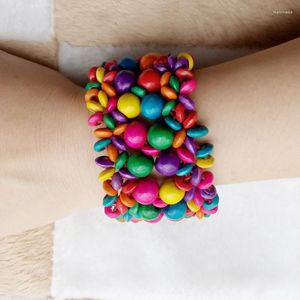 Chegada de pulseira Bohemia Jóias de moda Multicolors Mertes de madeira Bracelets de borracha para mulheres WB001