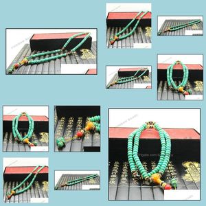 Chains Tibetan Style Jewelry Sier And Turquoise Necklace Or Bracelet Prayer Mala Bead Gift For Men Women Drop Delivery Necklaces Pend Dhuva