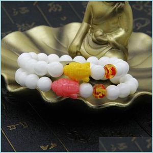 Charm Bracelets Religious Jewelry Wholesale 10Pcs/Lot 8Mm Natural White Stone Beads Mix Colors Big Resin Buddha Bracelets Drop Delive Dhjiw