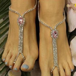 Tornozinhos 2 PCs PCs Luxo Shornurne Wedding Foot Chain Jewelry for Women Bling Beach Crystal Barefoot Sandal Tinklete