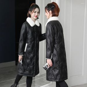 Women's Leather Jacket Sheepskin Genuine Puffer Women Clothes Black Mink Collar Long Winter Coat Abrigos De Mujer