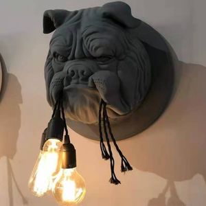 Lâmpada de parede de animais de resina nórdica para sala de jantar quarto quarto preto luminárias de bulldog branco preto