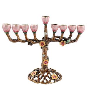 9 Branch Hanukkah Menorah kaarsenhouders Boom van bloemen Antieke kandelaarhouder H2204193017