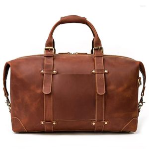 Duffel Bags 2022 Design Leather Travel Bag para homens machos machos de grande capacidade para o fim de semana de 50cm Voo comercial