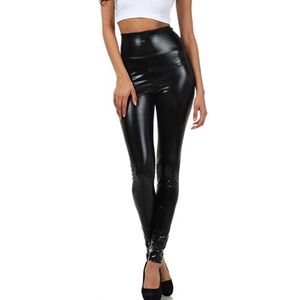 Leggings da donna AOYLISEY Leggings da donna in pelle sintetica alta elastica sottile Plus Size Pantaloni in similpelle skinny nero lucido Plus Leggings T221020