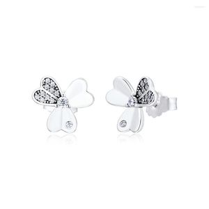 Stud Earrings眩しいClover 925 Sterling-Silver-Jewelry with Clear CZ