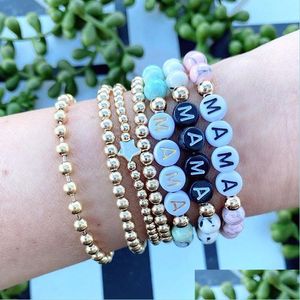 Beaded Mama Strands Armband Natural Stone Beaded Stretch Armband For Women Fashion Jewelry Black Green Drop Delivery Dhawf