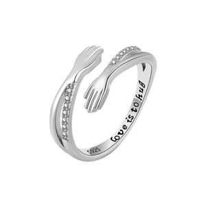 Anelli abbraccio vintage per donna Colore argento aperto Bracciale galvanico regolabile Anelli di fidanzamento per matrimonio Regalo di gioielli