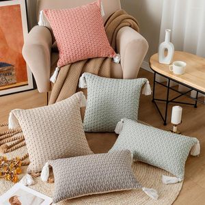 Pillow Nordic Solid Color Crochet Cover Handmade Tassel Knitted Case Decorative Covers For Sofa Home Furnishings