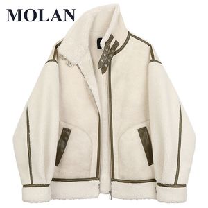 Giacche da donna MOLAN Cappotto donna allentato caldo Agnello Patchwork in pelle di lana Streetwear Tutleneck Zipper Giacca moda coreana Top Capispalla femminile 221117