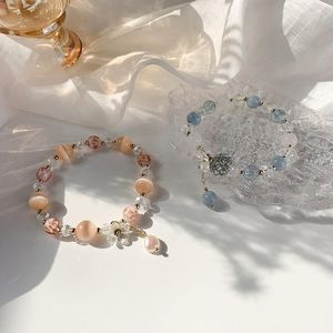 Bracelets de charme Fantasia U-mágica Multicolor Pink Blue Glass Crystal Crystal Badyed For Women Flower Rhinestone Pearl Jóias