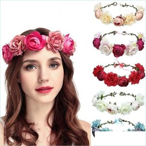 Flores decorativas grinaldas Simação Rose Garland Flowers Decorativa Wrinalh Wrinalh Wedding Wedding Bridesmaid Brides Wreath Seaside Beach Tourism Dhfjn