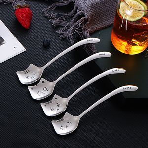 Cat Engraved Spoons Stainless Steel Teaspoon Coffee Stirring Spoon for Kitchen Dessert Mixing Tea Strong Cereal Cat Lovers Gifts
