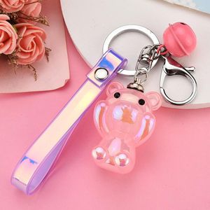 Keychains Creative Acrylic Spheading Light Bear Key Chain Fantasy Laser Leather Rep Bell Bag Pendant Car