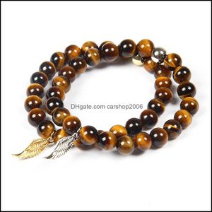 Beaded ailatu kvinnor män smycken grossist 10st/parti 8mm naturliga tiger ögonsten bönpärlor med ving uggla pendelle armband drop del dhk71