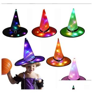 Party Hats Halloween Witch Hat With Lights Led Hanging Lighted Up Indoor Outdoor Tree Yard Garden Porch Decorations Drop Delivery Ho Dhuai