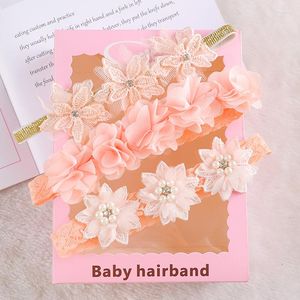 Acessórios para o cabelo 3pcs/lote pérola doce Flor do bebê Bandas de cabeça para meninas Lace Crown Bow Band Nylon Elastic Kids