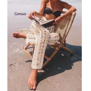 Spodnie damskie Capris Bawełniane szydełko na plażę ukrycie stroju kąpielowego Ups Kobiety plażowe spodnie Fishnet Counts Swimut Updle Out Out Beach Zniszcz Kąpiec T221024