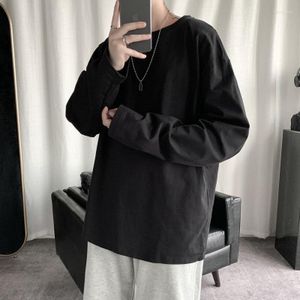 Men's T Shirts 2022 Spring T-Shirt Solid Color Basic Shirt Round Neck Long Sleeve Tshirts Korean Couple Women Man Casual Tees On Sale