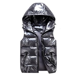 Gilet da donna Gilet da donna invernale con cappuccio corto in cotone imbottito di colore brillante Gilet da donna senza maniche 221116