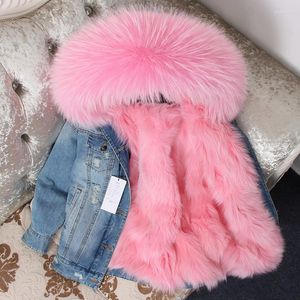 Casacos de trincheira feminina Inverno 2023 supera o Cowboy Real Fur Liner com capuz longo parkas mujer coat mulheres