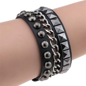 Punk Gothic Armband Armreif Manschette Wrap Armband Druckknopf Multilayer Armbänder Armband Frauen Männer Hip Hop Mode Schmuck