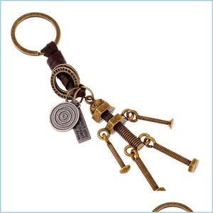 Nyckelringar Punk Moverble Screw Bolt Robot Key Ring Bronze Keychain Bag h￤nger Holder Fashion Jewelry Drop Delivery DHXPA