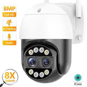 Dome Cameras 4K Dual Lens IP -камера 8MP WiFi Wi -Fi Outdoor CCTV Security Video Supvillance 8x Zoom Ptz 2K Auto Tracking ONVF двухстороннее аудио ICSEE 221117