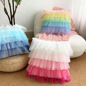 Pillow Gradient Mesh Cake Skirt Cover Hand Pleated 45x45cm Home Decoration Sofa PillowCase Sham