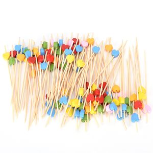 100Pcs/Bag Disposable Bamboo Forks Colorful Cocktail Food Skewer Picks Fruit Snack Fork For Wedding Party Home Supplies