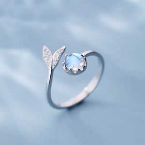 Luxury Zircon Tail Moonstone Opening Rings for Women Dolphin Cat Moon Tassel Justerbar fingerring bröllopsfest smycken gåvor