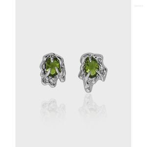 Stud Earrings Olive Green Lava Zircon Women's Asymmetric 925 Sterling Silver 2022 Trend Earrimgs For Ear Luxury Quality Jewelry