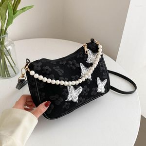 Evening Bags Pearl Chain Ladies Small Shoulder Bag Fashion Lace Butterfly Women Clutch Purse Handbags Pleated Cloth Female Crossbody