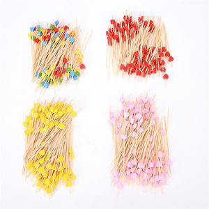 Disposable Bamboo Cocktail Forks Fruit Kabob Skewer Toothpicks Heart Shaped Appetizers Drinks Decoration