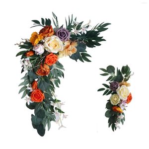 装飾的な花シルク人工花アーチ装飾オレンジ色のバラの花の小道具ガーランドのためのパーティー