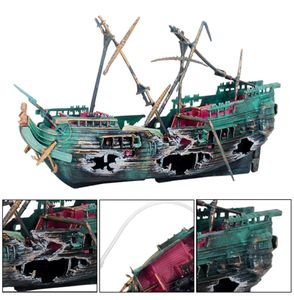 Decorazioni grandi acquarium decorazioni paesaggistica della nave pirata barca rotta in resina affondata aria spaccata accessori per vasca di pesce 2