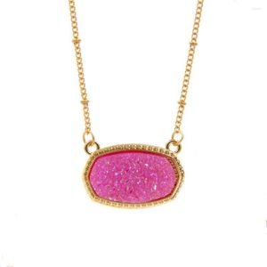 Pendant Necklaces Resin Oval Druzy Necklace Gold Color Chain Drusy Hexagon Style Luxury Designer Brand Fashion Jewelry For Women
