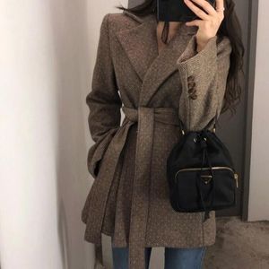 Frauen Wollmischungen Mantel Mode Winter Kleidung Kurze Grundlegende Jacke Casual Gürtel Damen en s Manteau Femme 221117