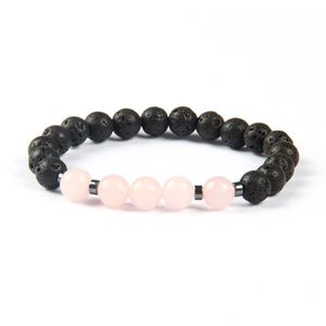 Charm-Armbänder, Schmuck, schwarze Lava-Energiesteinperlen mit rosa Kristallarmbändern, Großhandel für Herren und Damen, Geschenk, Drop-Lieferung, Dhitr