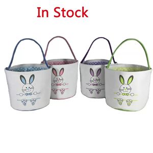 Wholesale Easter Rabbit Basket Festive Bunny Bag Rabbits Paw Printed Canvas Tote Bag Egg Candies Bucket Kids Party Gift 1117