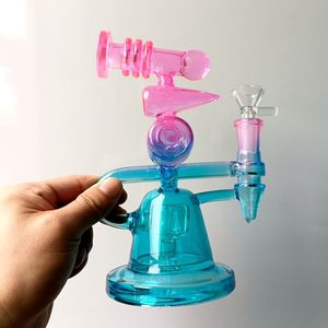 Metallische Regenbogenfarben-Glas-Bong-Wasserpfeifen, blau-rosa Ölbrenner, DAB-Rig-Recycler-Bubbler für Pfeife
